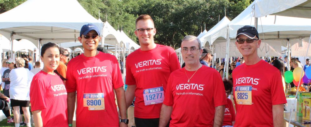 Several members from Veritas' Heathrow Corporate 5K Committee, including Monique, Rodrigo, Nathan, Elias, and Chris (not pictured: Aparna, Todd, and Valorie).