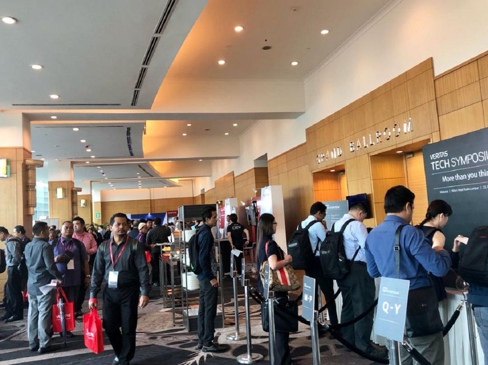 A busy registration area for the Veritas Tech Symposium (VTS) in Kuala Lumpur, Malaysia