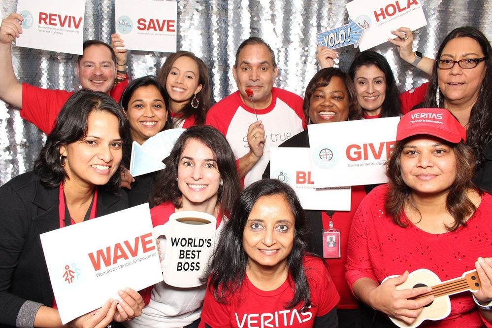 Members of Veritas' Employee Resource Groups gather for a shared photo booth showcase.