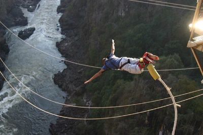Wahid bungee jumping off Victoria Falls, Zimbabwe