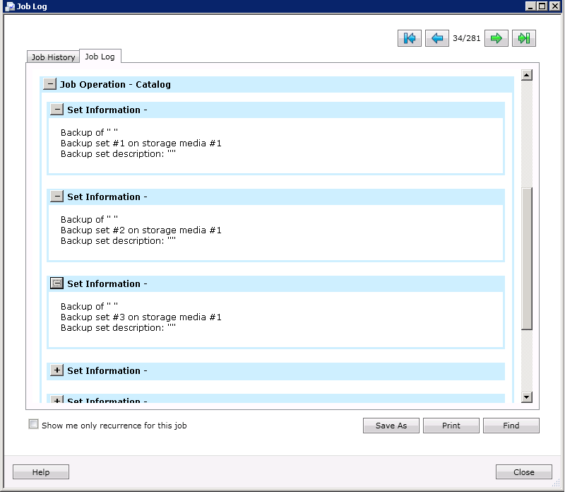 Restoring from old tapes catalog completes but no server info in set